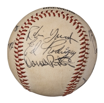 1974 Milwaukee Brewers Team Signed Baseball With 15 Signatures Including Kuenn & Rookie Signature of Yount  (JSA)